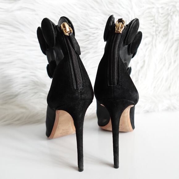 Nicholas Kirkwood Quantum Black Suede Mesh Peep-Toe High Heel Booties - Picture 6 of 11